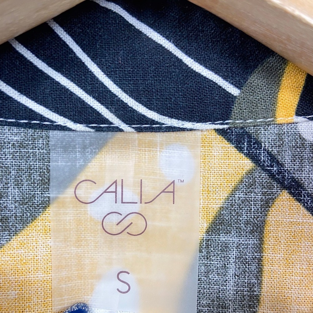 CALIA Linen Blend Shirt Size S Multicolor Tropical Button Down Oversized Top - Picture 2 of 13